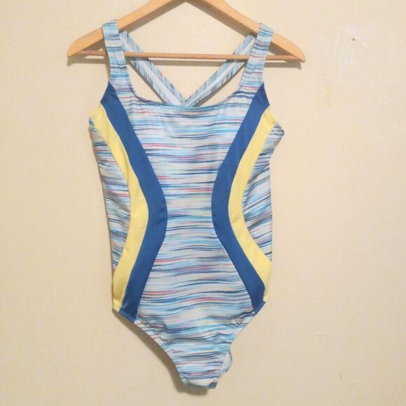 Lands End Athletic One Piece Swimsuit-Size 12-Racerback-Lined-UPF 50-D Cup - Picture 2 of 10